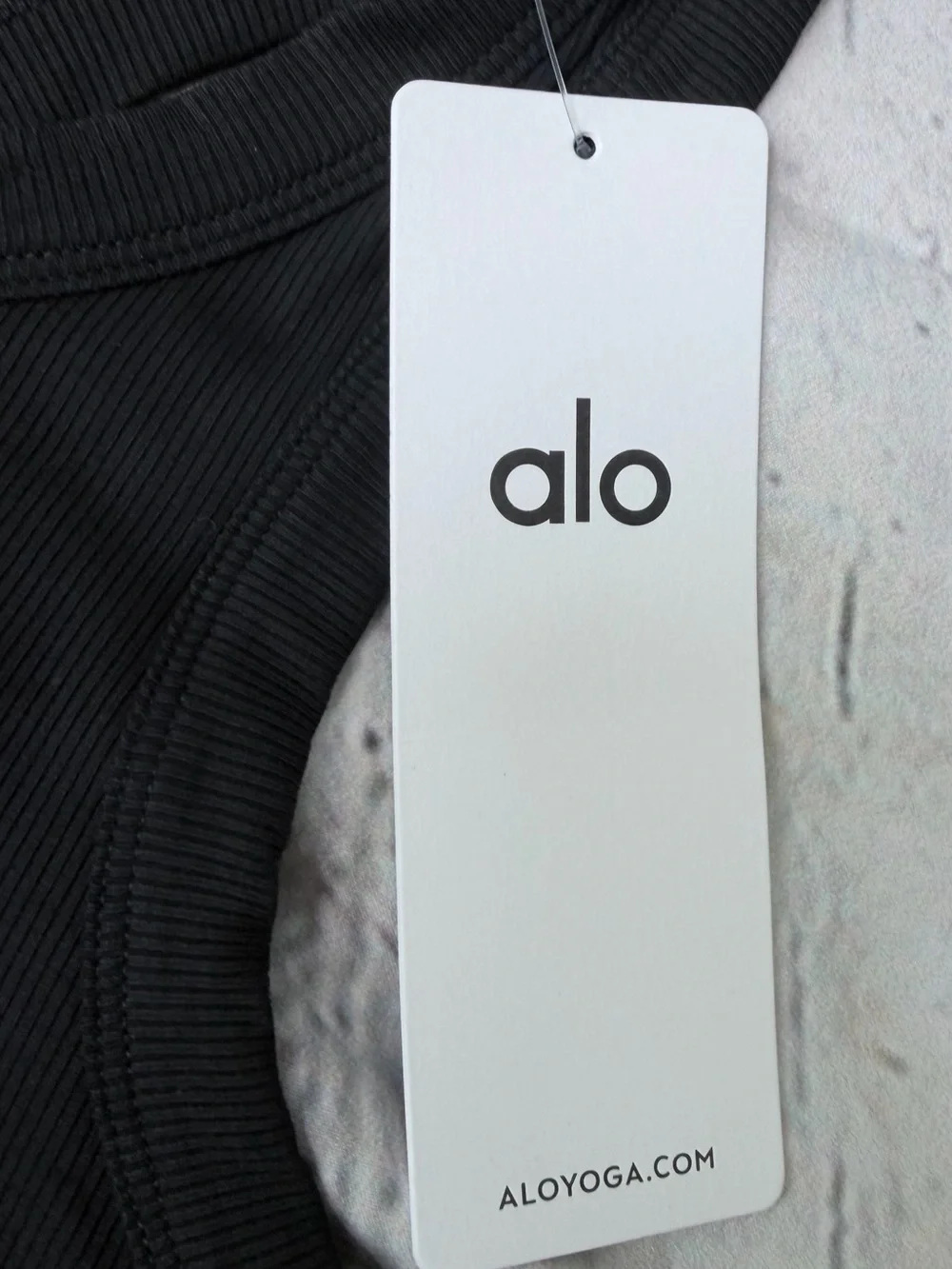 ALO Yoga Black Ribbed Crop Tank with White Logo